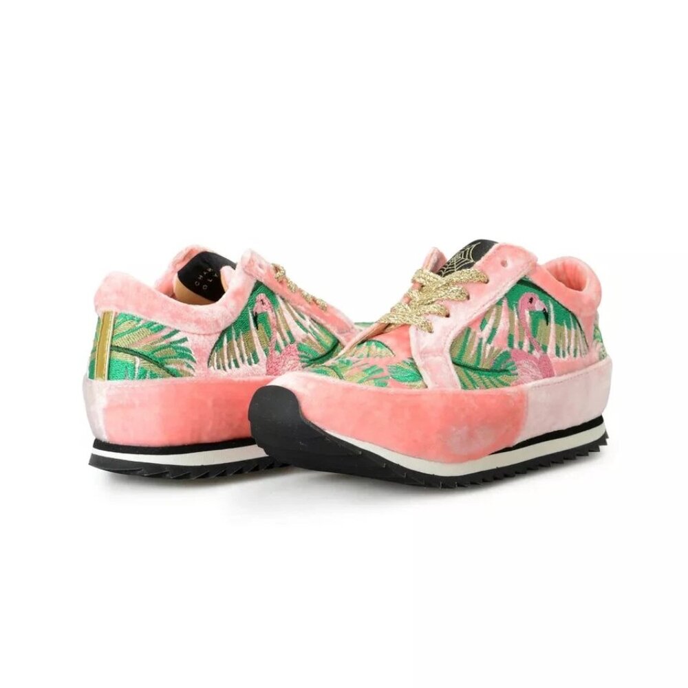 Sneakers Charlotte Olympia Girls "INCY WORK IT!FLAMINGO" Velvet Leather Shoes